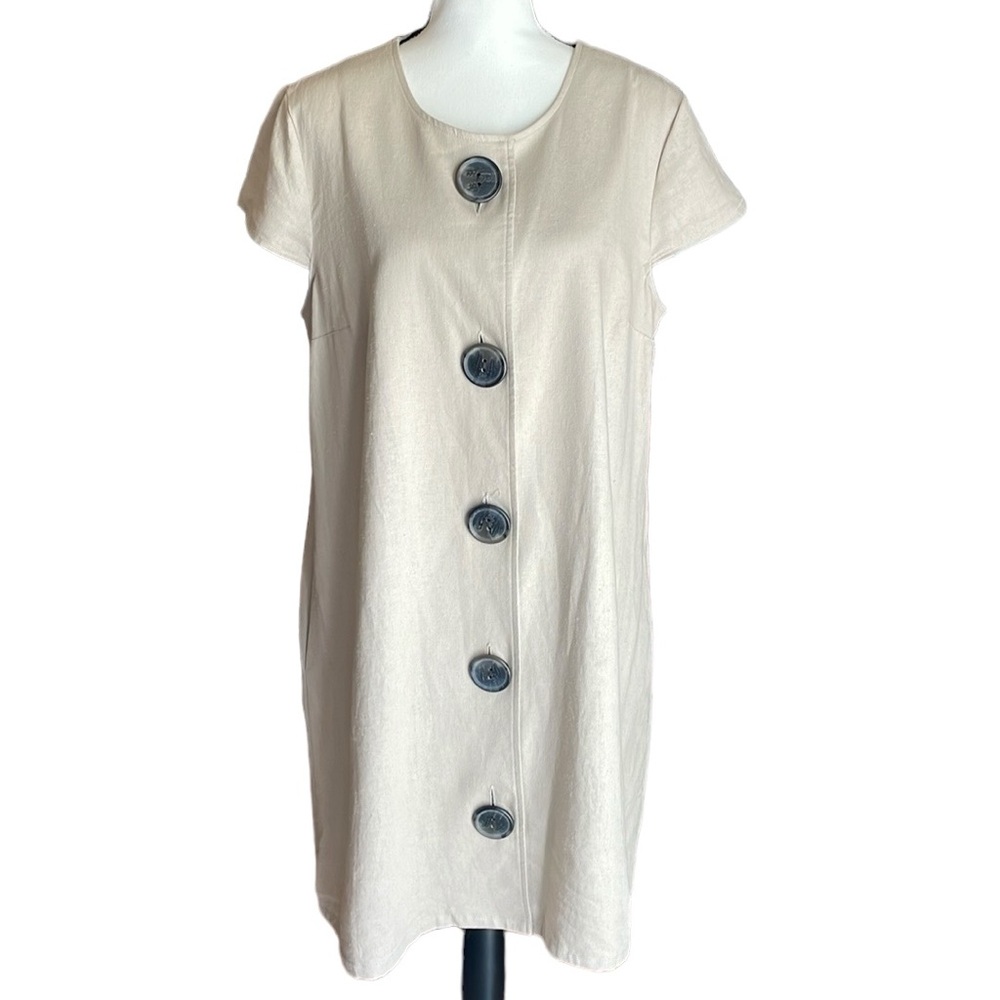 Tash + Sophie Linen Blend Button Dress XL